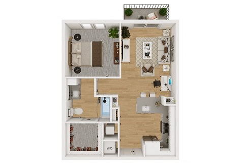 Floor plan for 1 bed, 1 bath, 644 sqft